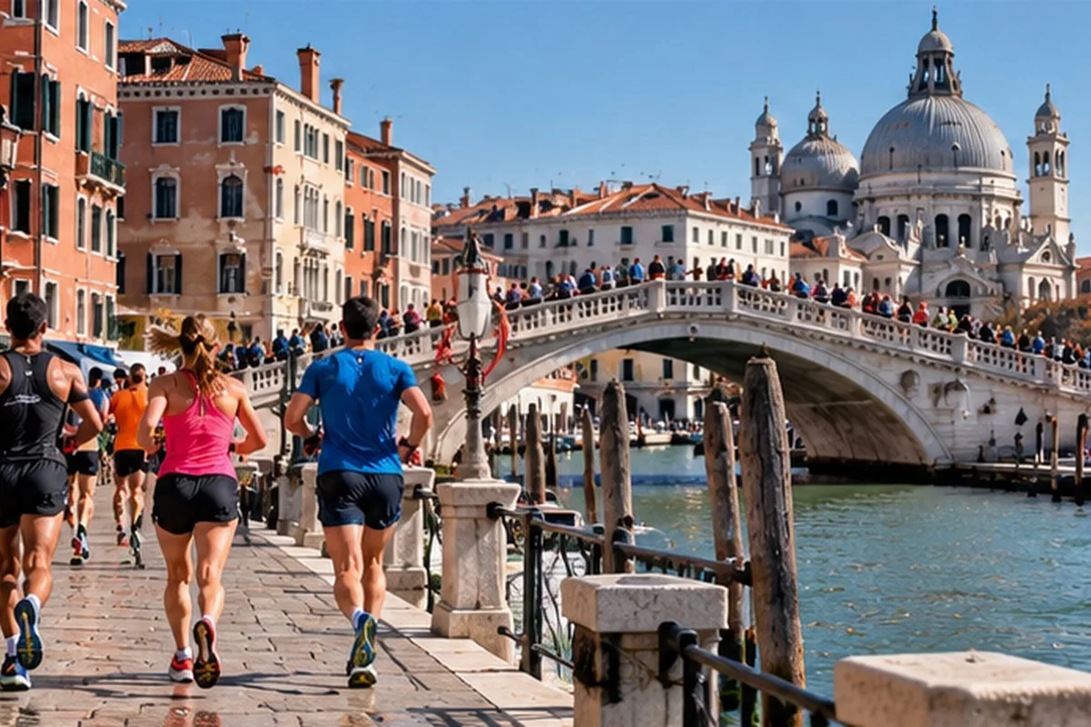 KI-generiertes Symbolbild mit Läufern in Venedig; kein Originalfoto der Venicemarathon