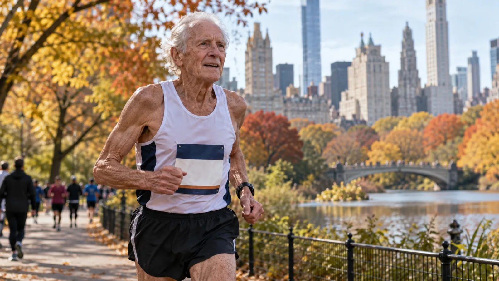Älterer Läufer beim Training in New York im Herbst