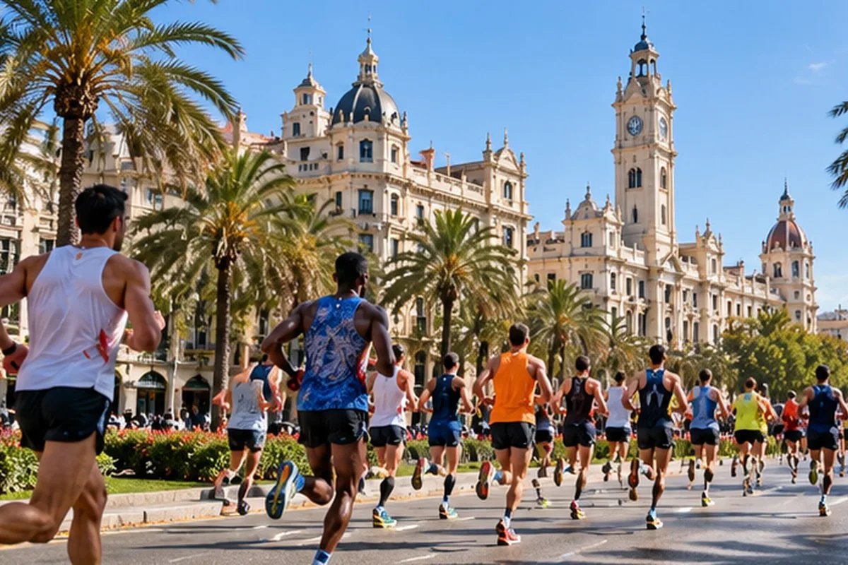 KI-generiertes Symbolbild eines Elite-Halbmarathonläufers; keine Originalaufnahme des Valencia-Halbmarathons 2026