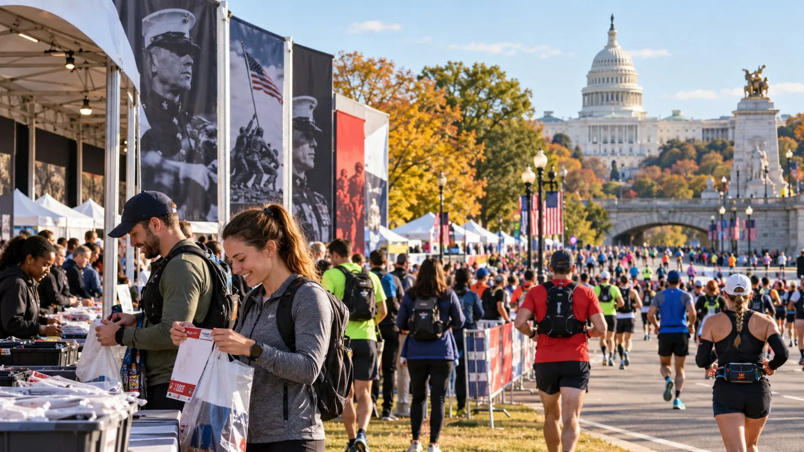 Marathon-Expo und Läufer mit Blick auf das Kapitol in Washington