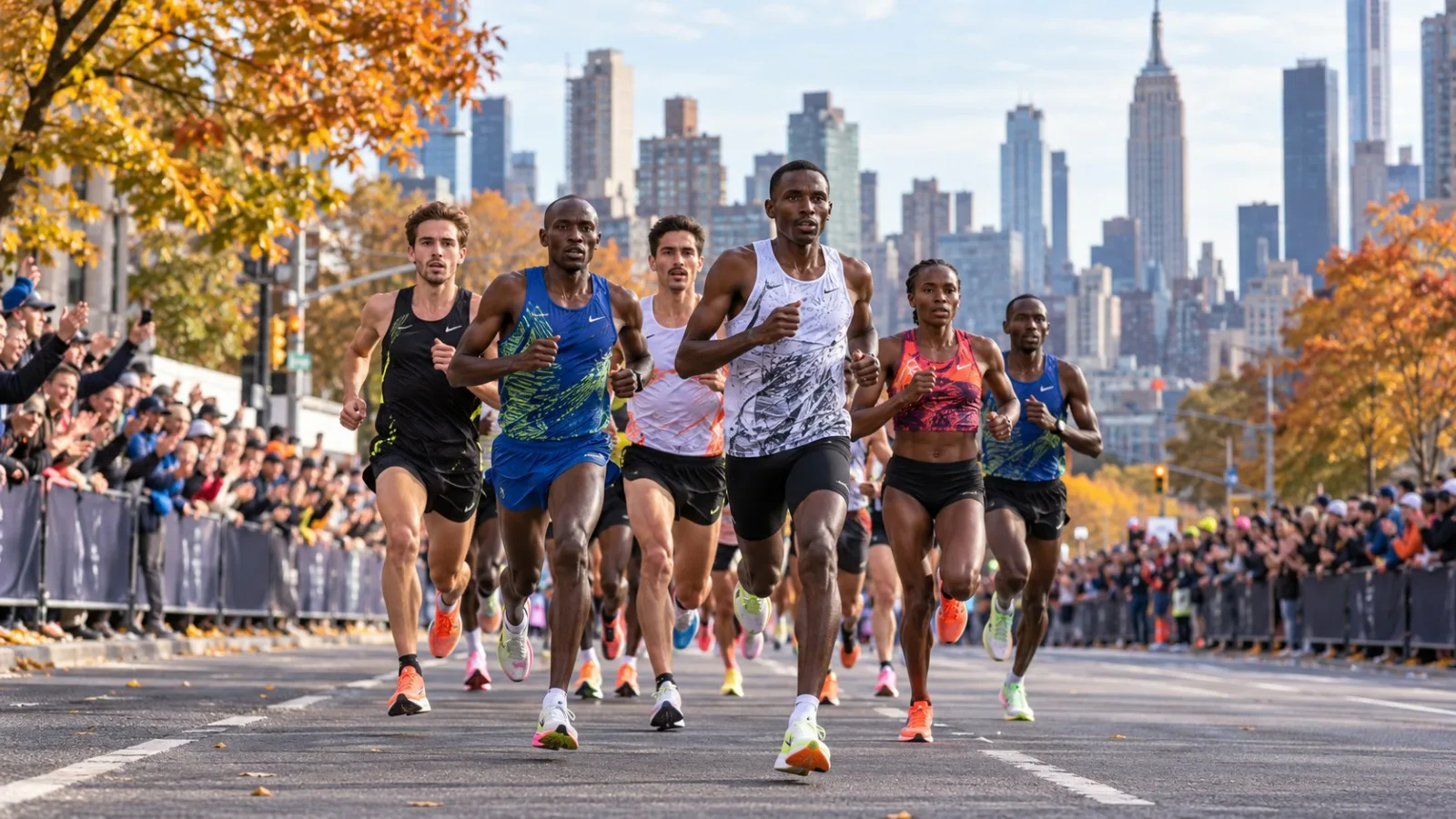 Elite-Läufer beim Straßenrennen in New York im Herbst