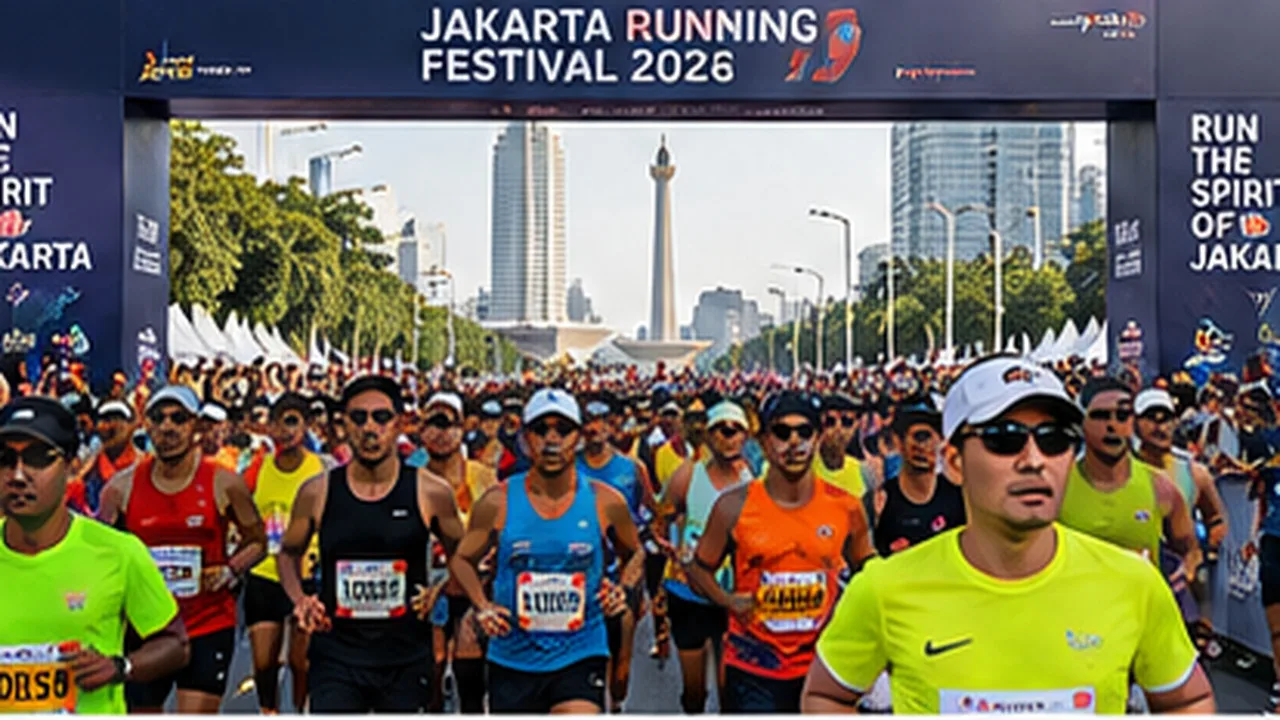 KI-generiertes Symbolbild: Großes Starterfeld beim Straßenlauf in Jakarta mit modernen Hochhäusern.